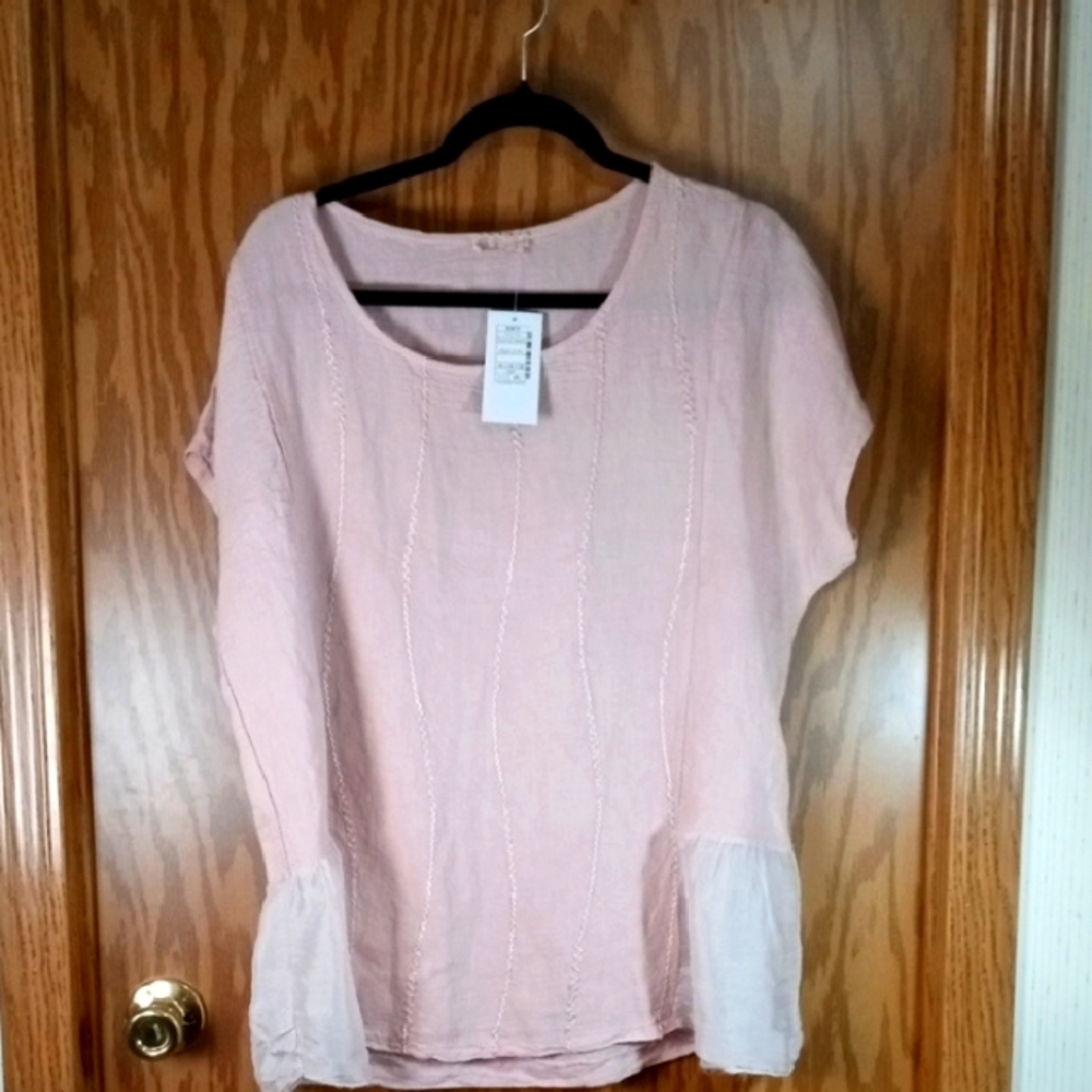 Elegant Pink Women's TopLinen Coastal Core, Beachy,Lagenlook, Nautical, Comfort,